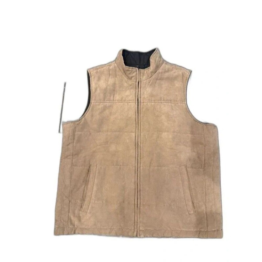 Johnston & Murphy Reversible Vest XL Faux Suede Quilted Brown Black